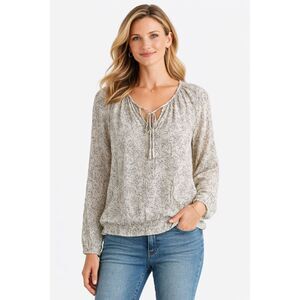 Lucky Brand Women LG. Long Sleeve Peasant Top Boho Floral Lightweight Blouse #T